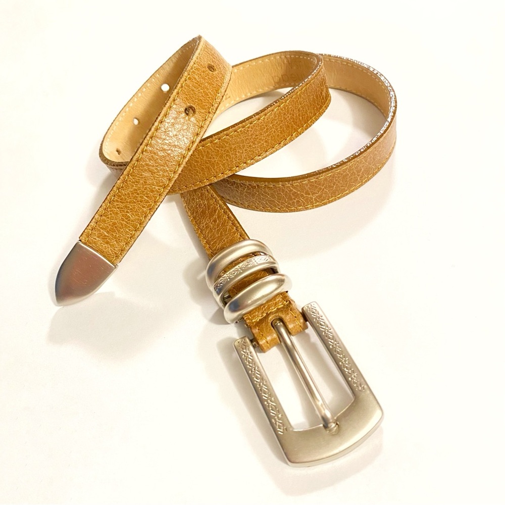 STREETS AHEAD TAN DISTRESSED LEATHER SILVER METAL BUCKLE BELT